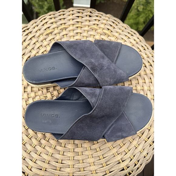 Vince Villaire Crisscross Suede Espadrille Slide Sandals Navy Women’s 7.5 37.5 - Picture 1 of 12